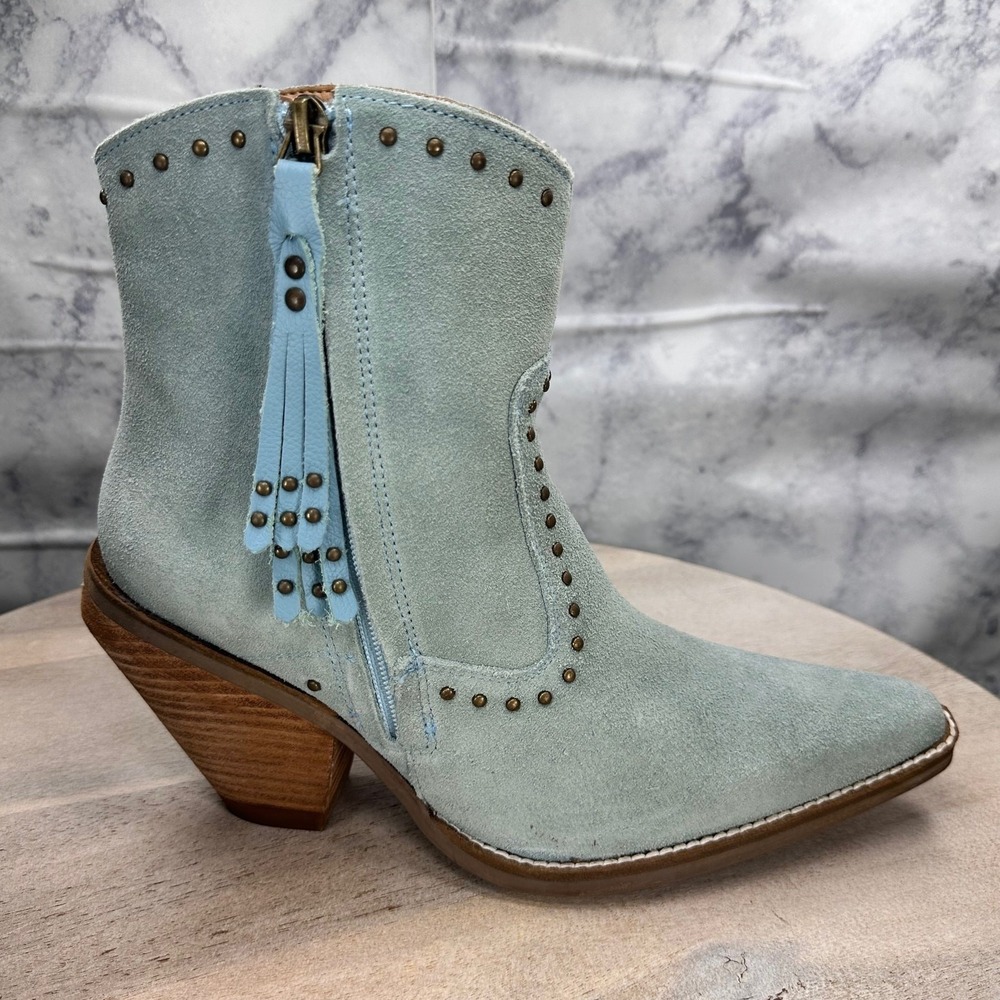 Dingo Blue Suede Studded Western Ankle Boots Womens Size 8 NEW Cowboy Boots